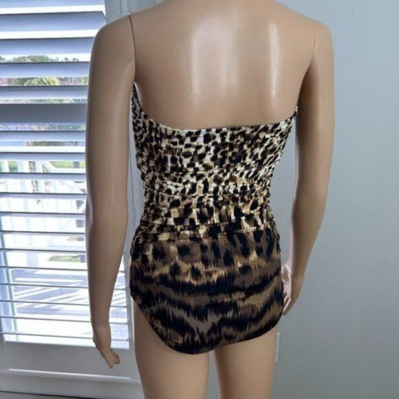 Carmen Marc Valvo Zanzibar Leopard-Print Shirred Maillot Swimsuit - Picture 7 of 11